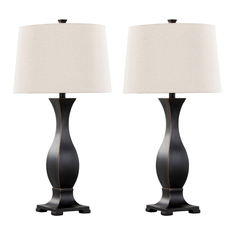 Riley – Contemporary Table Lamp (Set of 2) – Oil Rubbed Bronze / Oat