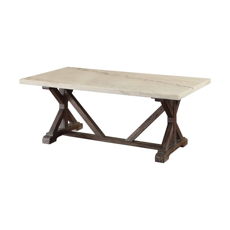 Romina – Marble Top Weathered Coffee Table – White Marble