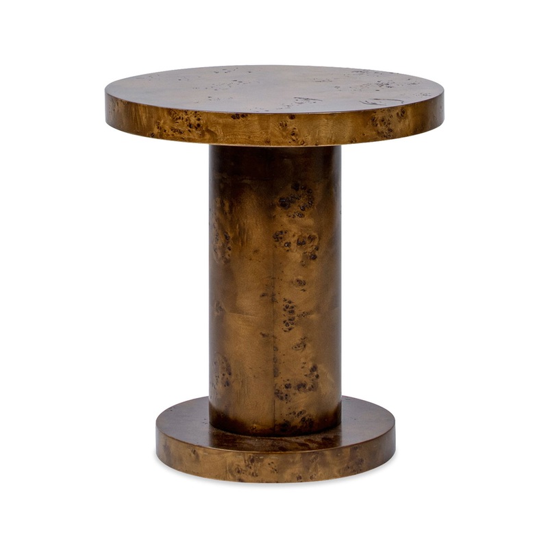 Bolin – Round Pillar Burl Accent Side Table – Walnut Brown