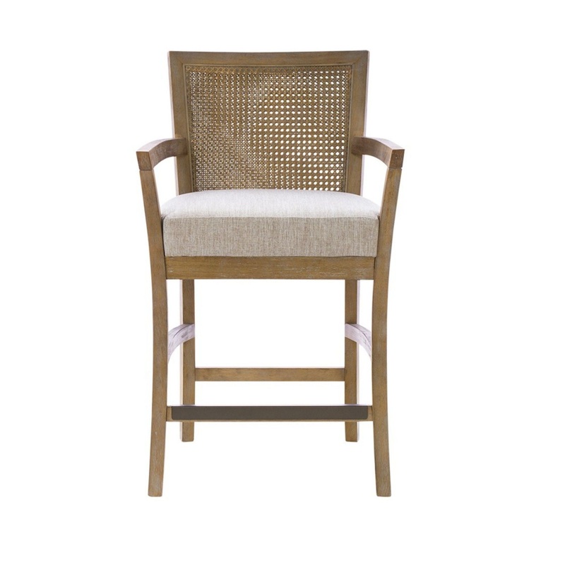 Cane Back Counter Stool With Upholstered Seat – Cream / Reclaimed Natural
