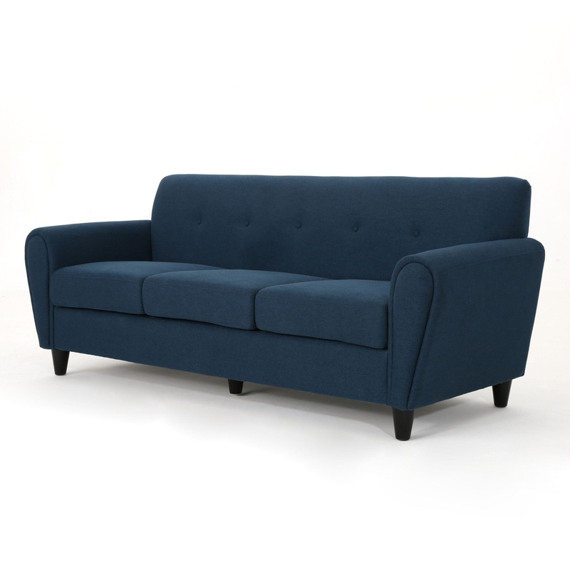 Comfy 3 Seat Sofa With Wooden Legs, Modern Style For Living Room And Study – Navy Blue