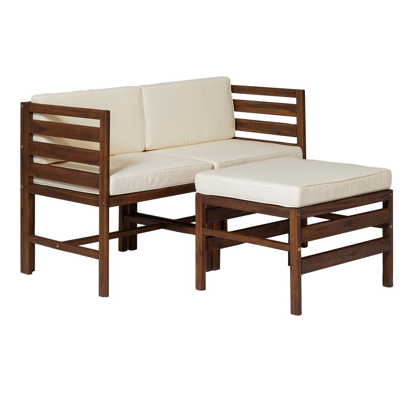 Contemporary 3 Piece Modular Acacia Wood Left And Right Arm Chairs And Ottoman – Dark Brown