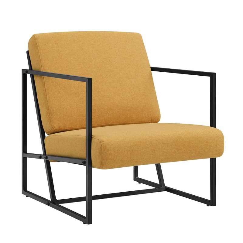 Modern Upholstered Chair With Metal Frame – Mustard