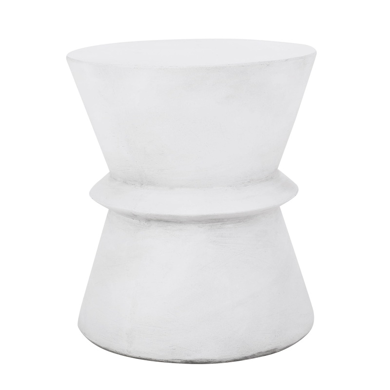 Outdoor Lightweight Concrete End Table With Hourglass Structure – Antique White