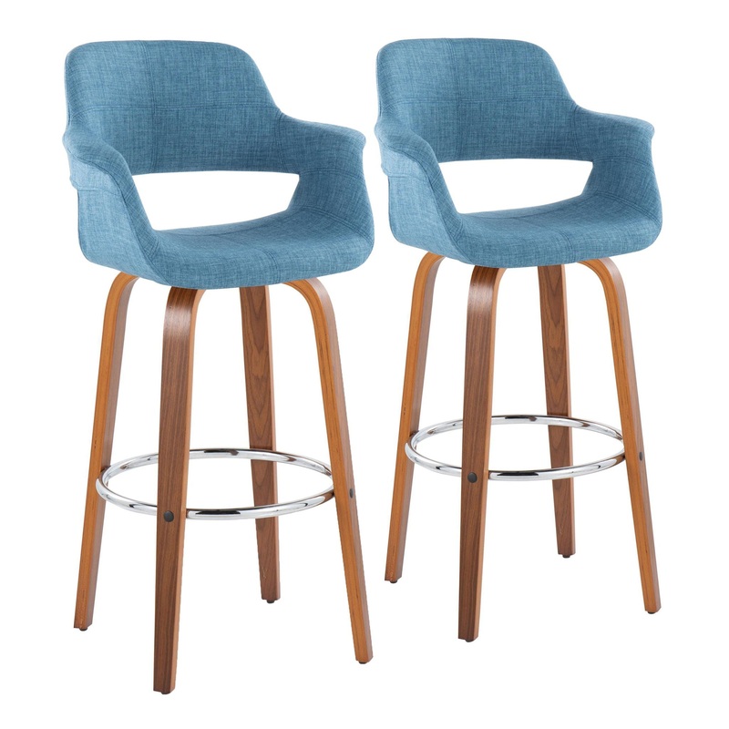 Vintage Flair – Mid Century Modern Fixed Height Barstool With Swivel & Round Footrest (Set of 2)