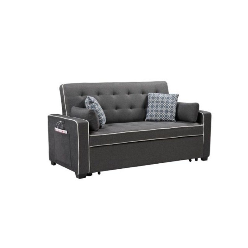 Cody – Modern Fabric Sleeper Sofa With 2 USB Charging Ports And 4 Accent Pillows – Gray
