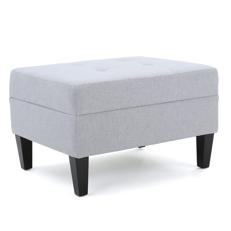 Contemporary Ottoman Footstool With Tufted Upholstery – Light Gray