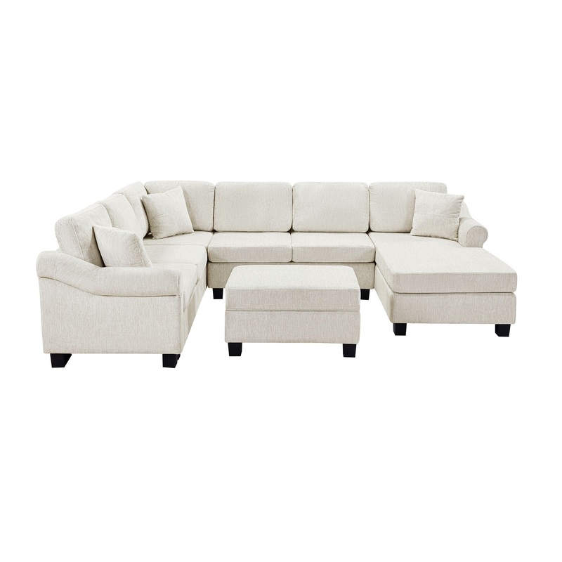 Contemporary U – Shaped Sectional Sofa With Movable Storage Ottoman