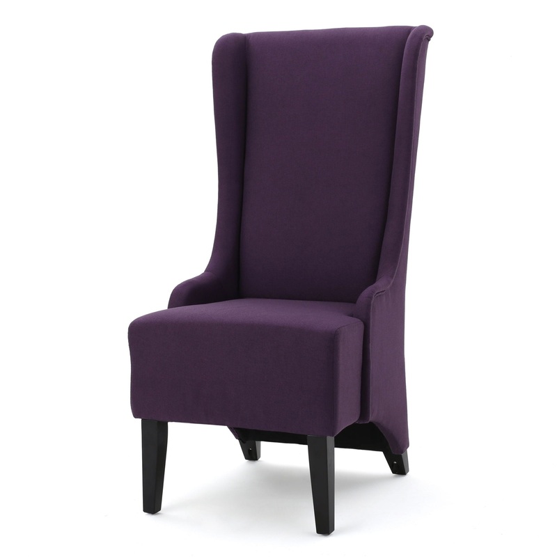 Fabric Dining Chair With High Back And Birch Wood Legs – Plum