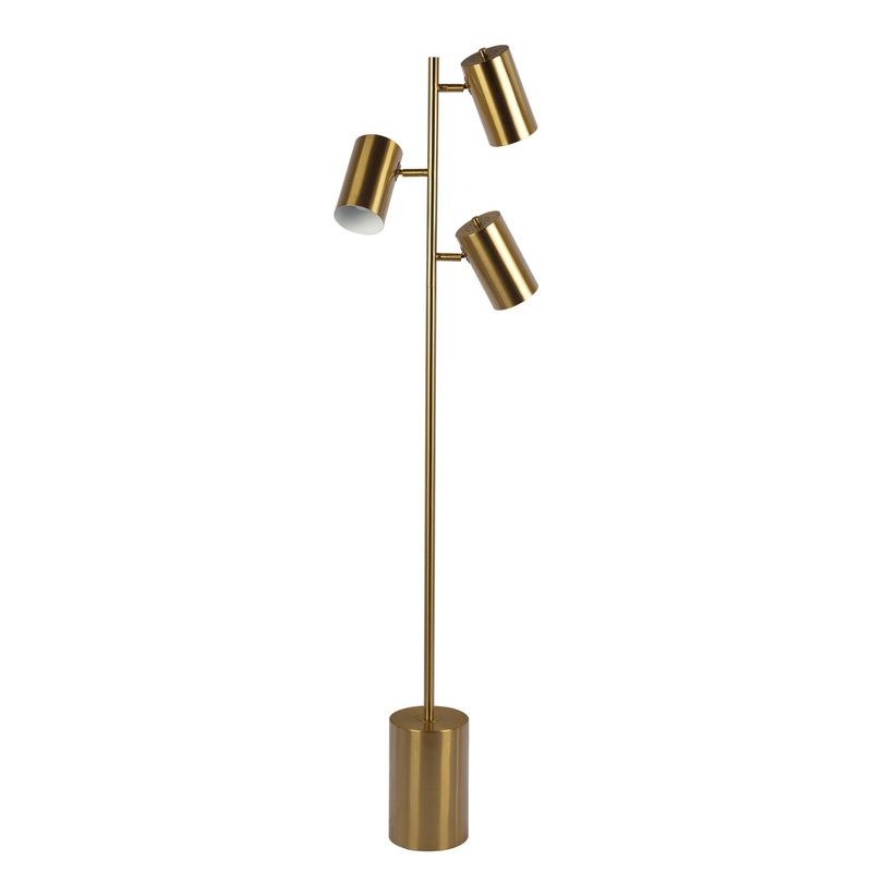 Harmony – Floor Lamp With Rotary Switch Triple Spots Block Base – Gold