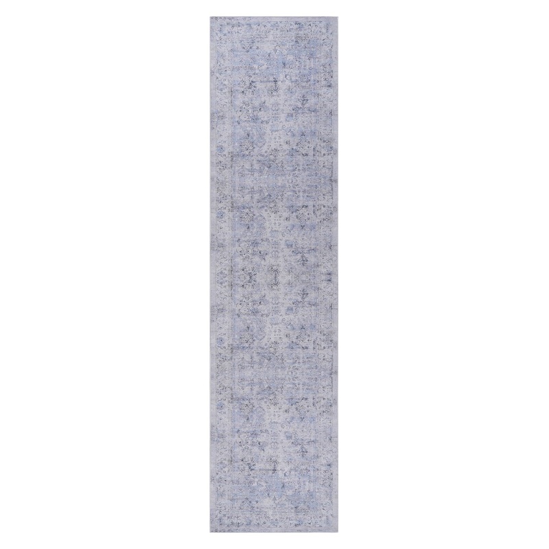 Maval – 2’6” X 10′ Washable Runner Rug – Blue / Cream
