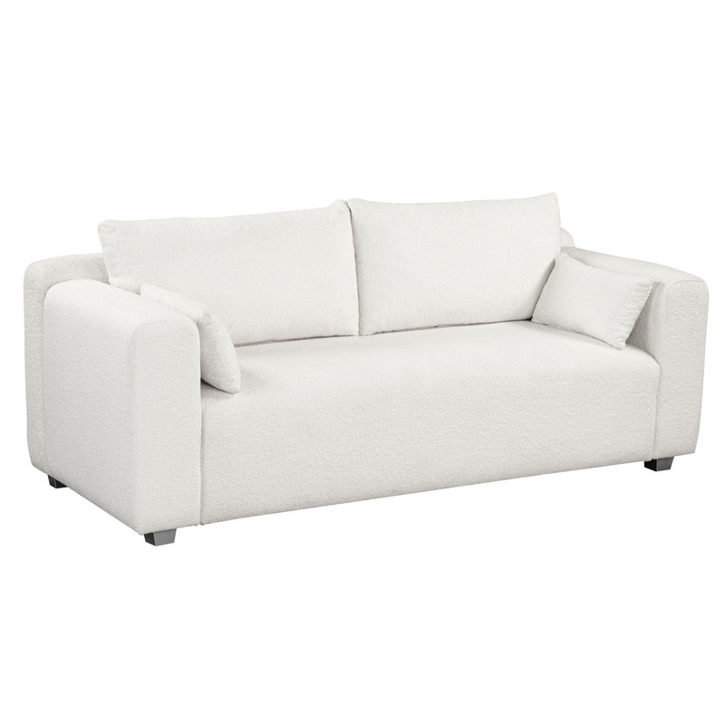 Modern Loop Yarn Sofa, One Piece Seat Frame, Minimalist 2-3 Seat Couch Easy To Install, Loveseats With Extra Wide Domed Arms (2 Pillows) – White