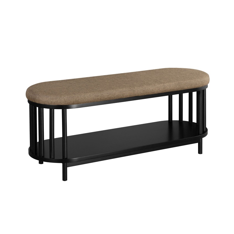 Scandi – Upholstered Top Storage Bench With Lower Shelf – Black