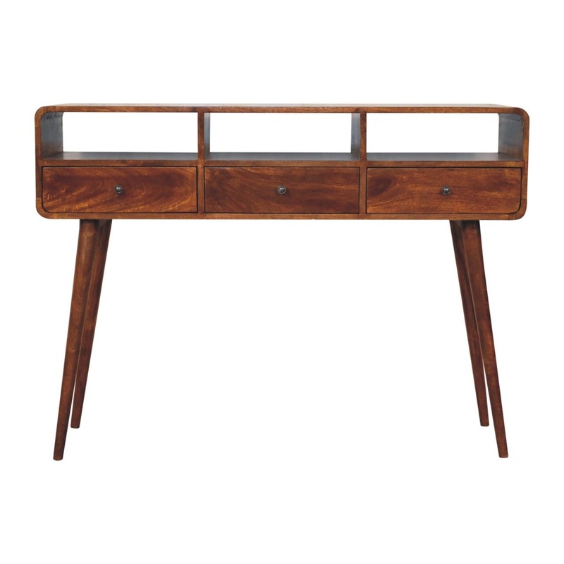 Triple Curved Console Table – Brown