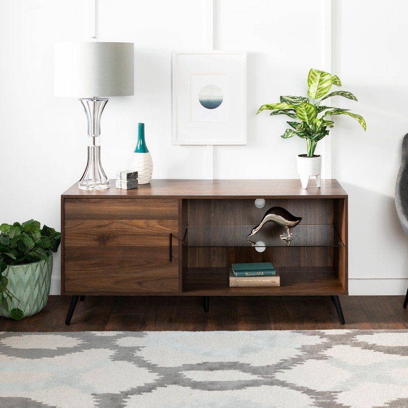 Contemporary Glass Shelf TV Stand For TVs Up To 58 – Dark Walnut