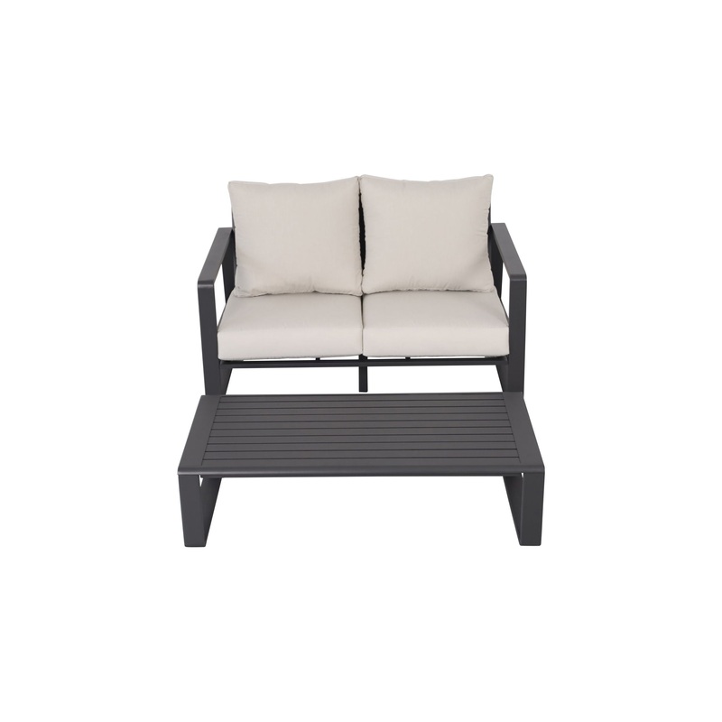 Double Sofa With Rectangular Coffee Table, Cushions Tino Tino – Beige
