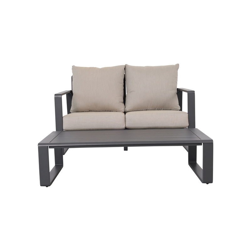 Double Sofa With Rectangular Coffee Table, Cushions Tino Tino – Light Gray