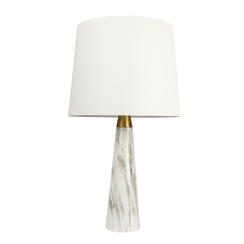 Enclave – Hydro Table Lamp With On / Off Switch Faux Marble Base Shade – Gold / White / White Marble