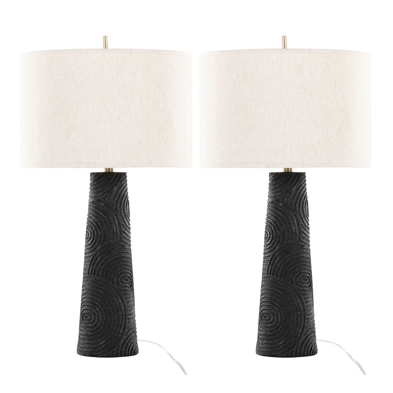 Kona – Contemporary Table Lamp (Set of 2) – Matte Black / Modern Brass / Natural