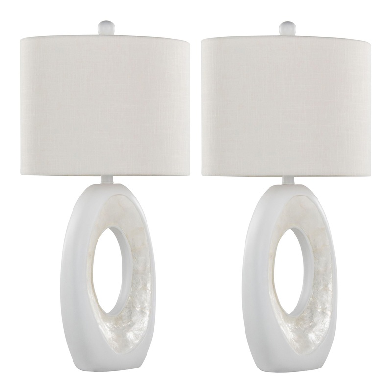 Pearl – Contemporary Table Lamp (Set of 2) – Matte White / Natural Shell