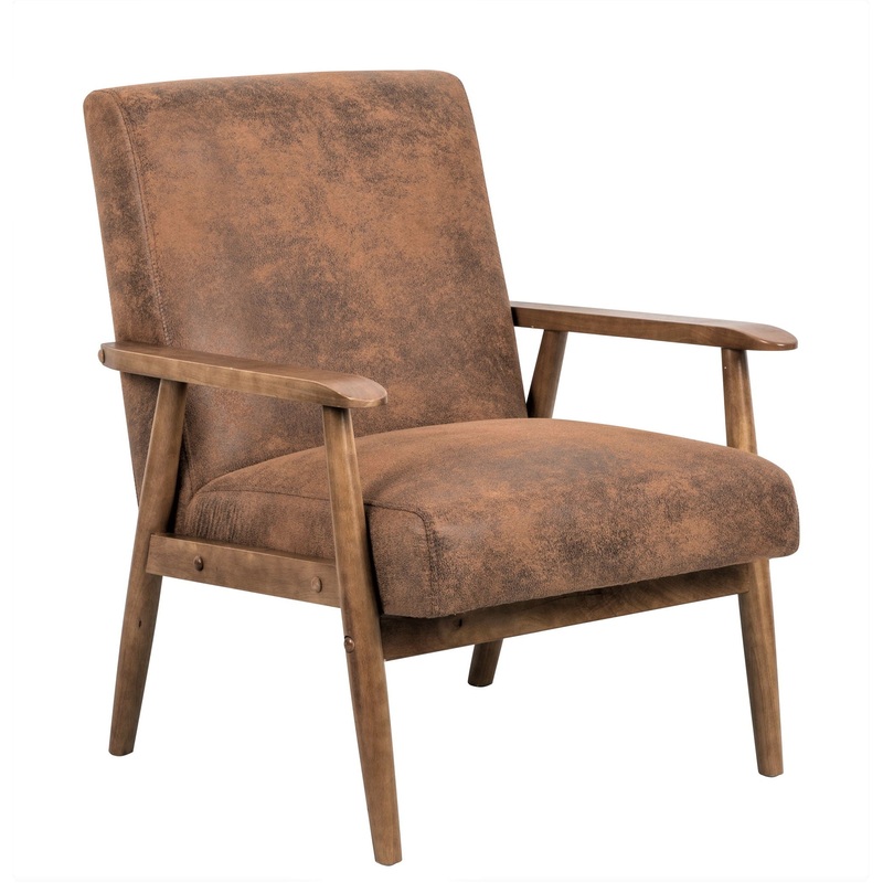 Wide Classic Mid-Century Modern Arm Chair – Light Brown