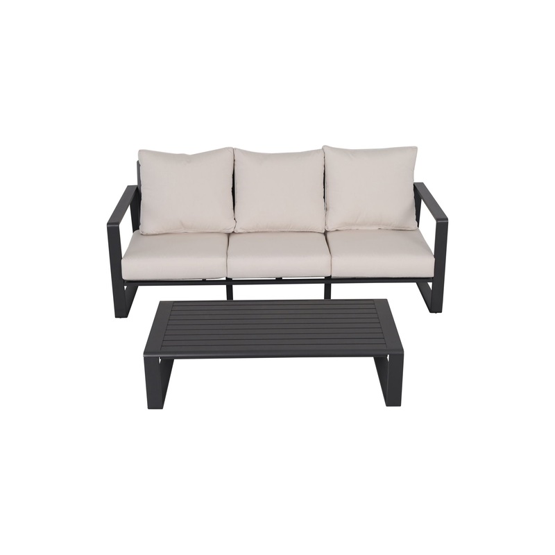 3 Seat Sofa With Rectangular Coffee Table, American Cloth Cushion Tino Tino – Milky White