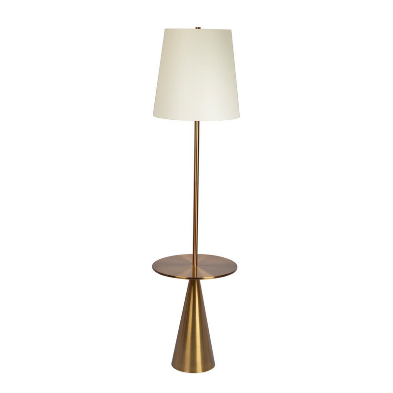 Celestial – Modern Floor Lamp With Accent Table With Large Shade – Gold / White
