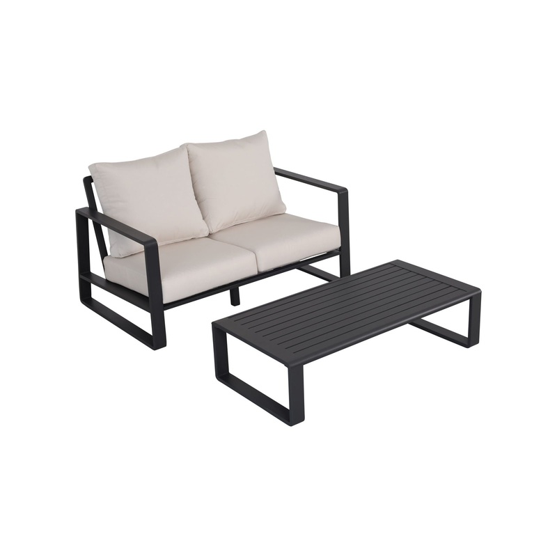 Double Sofa With Rectangular Coffee Table, American Cloth Cushion Tino Tino – Milky White
