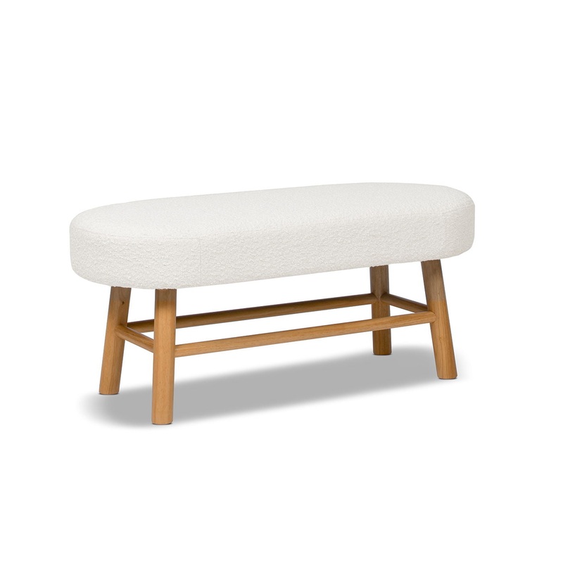 Fuji – Upholstered Bedroom Accent Bench With Natural Legs – Ivory White