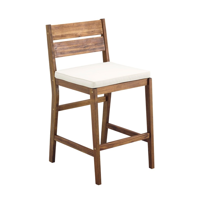 Modern 2 Piece Solid Acacia Wood Counter Stools With Cushion – Dark Brown
