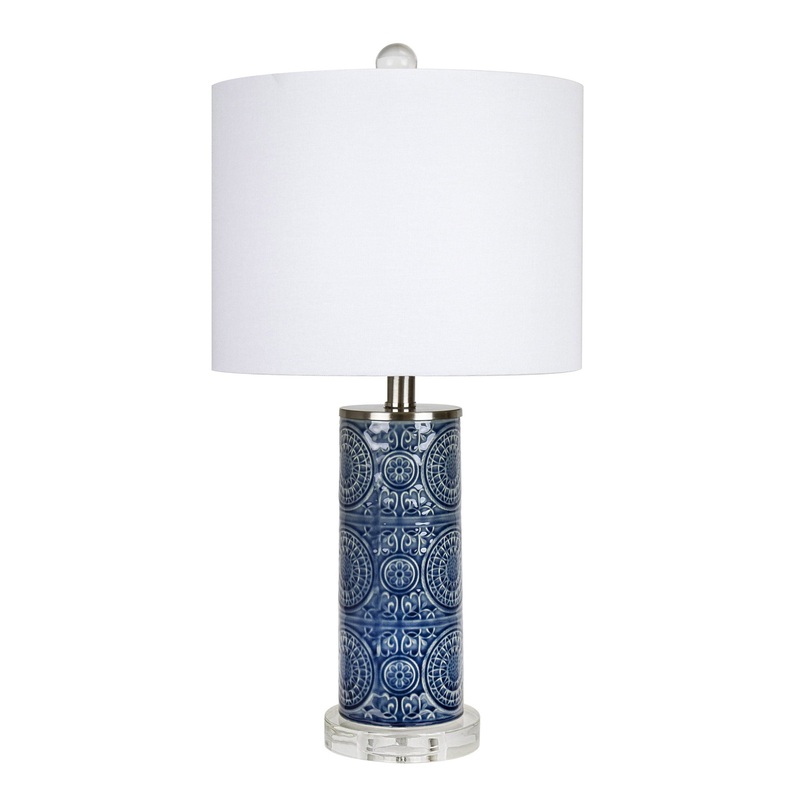 Spyro – Contemporary Table Lamp – Bijou Blue / White / Clear Crystal / Nickel