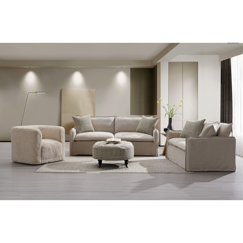 Upendo – Pattern Fabric 3 Pieces Living Room Set – Beige Yakety Yak Sand