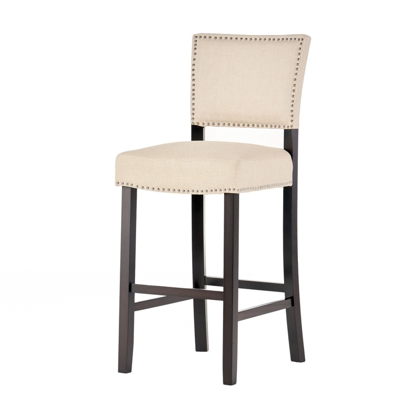 Barstools With Rivet Decoration (Set of 2), Wood Frame, Bar Chairs For Kitchen Island – Beige