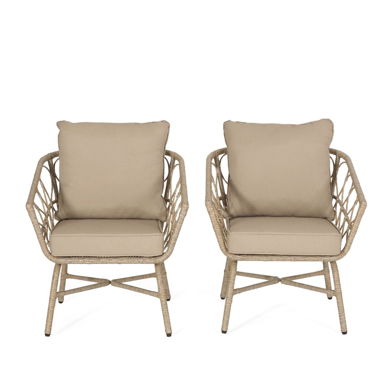 Bruce – Outdoor Club Chair Set With Water Resistant Cushions Rattan And Iron – Brown