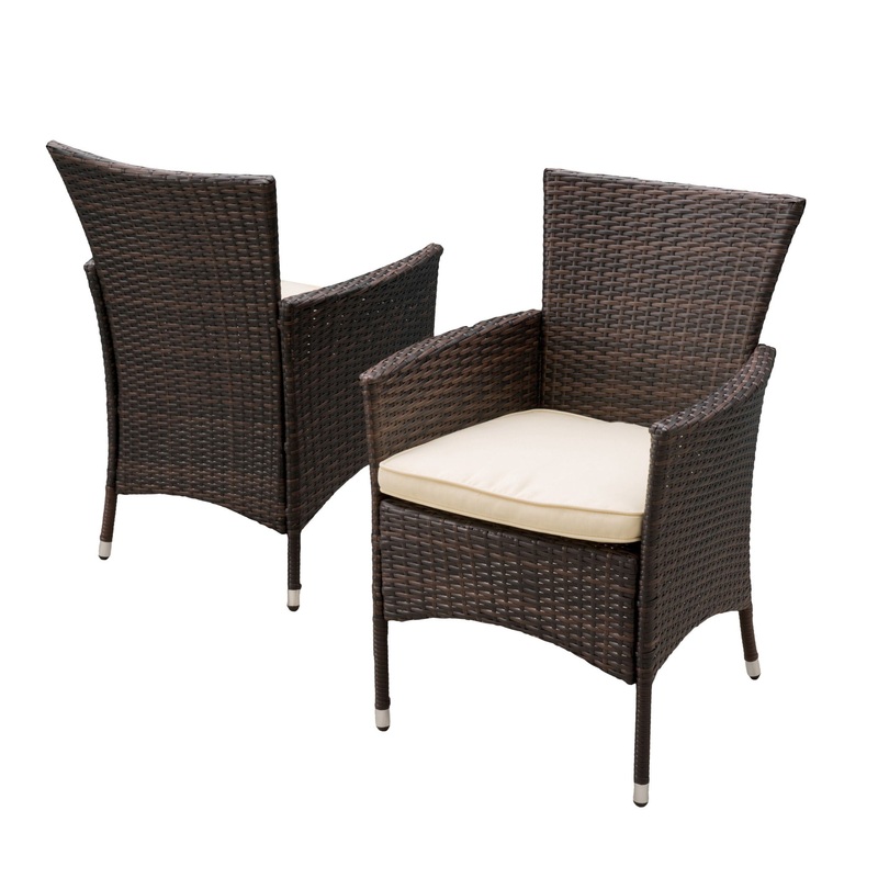 Clementine – Outdoor Wicker Dining Chairs Set With Water Resistant Cushions (Set of 2) – Brown Multi