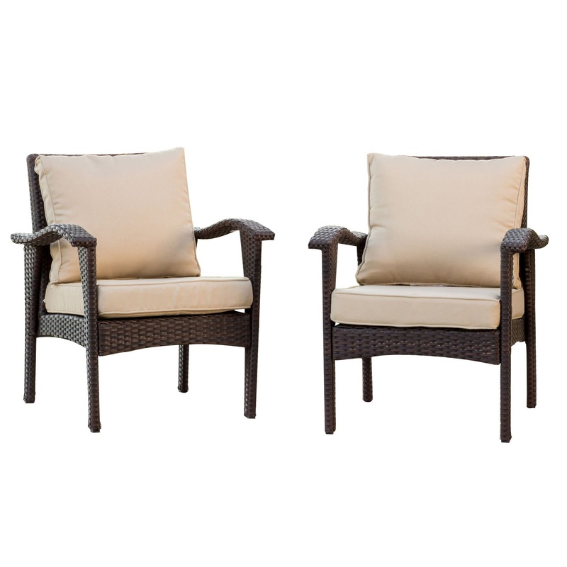Honolulu – Club Chair (Set of 2) With Weather Resistant Wicker And Cushions – Brown / Tan