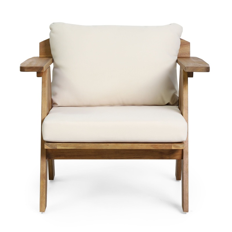 Outdoor Acacia Wood Club Chairs With Cushions (Set of 2) – Teak / Beige
