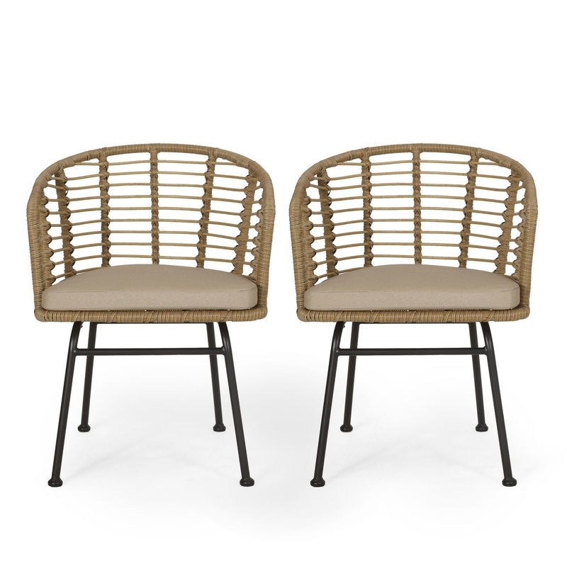 Randy – Modern Wicker Chair With Water Resistant Cushions – Brown / Beige