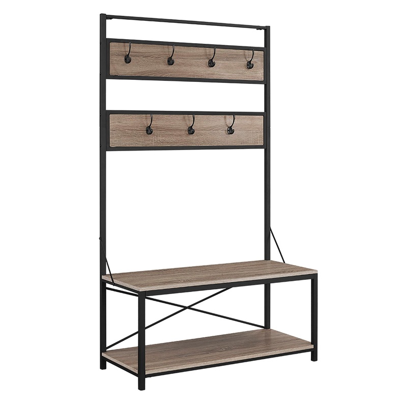 Rustic X-Back Hall Tree With Bench