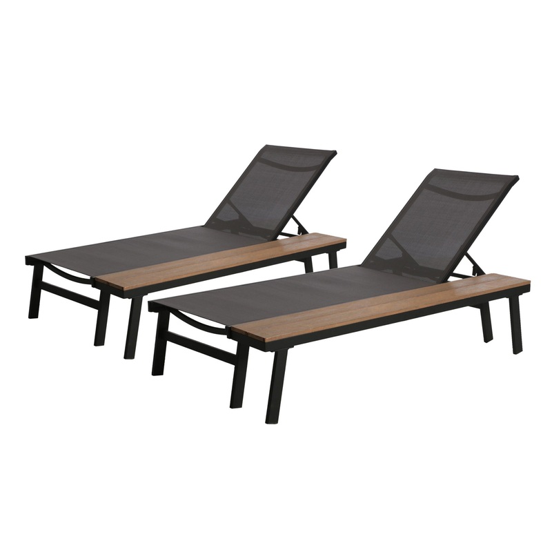 Waterloo – Chaise Lounge With Attached Wood Side Table (Set of 2) Adjustable Eucalyptus Wood And – Gray / Black