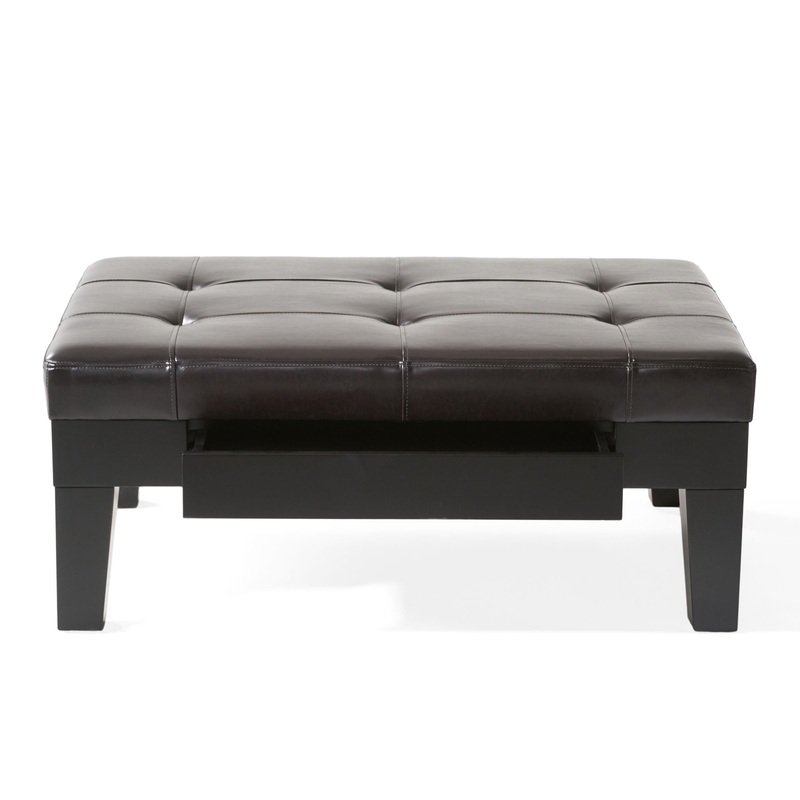 Chatham – Ottoman With Drawer Leather Storage Solution – Dark Coffee