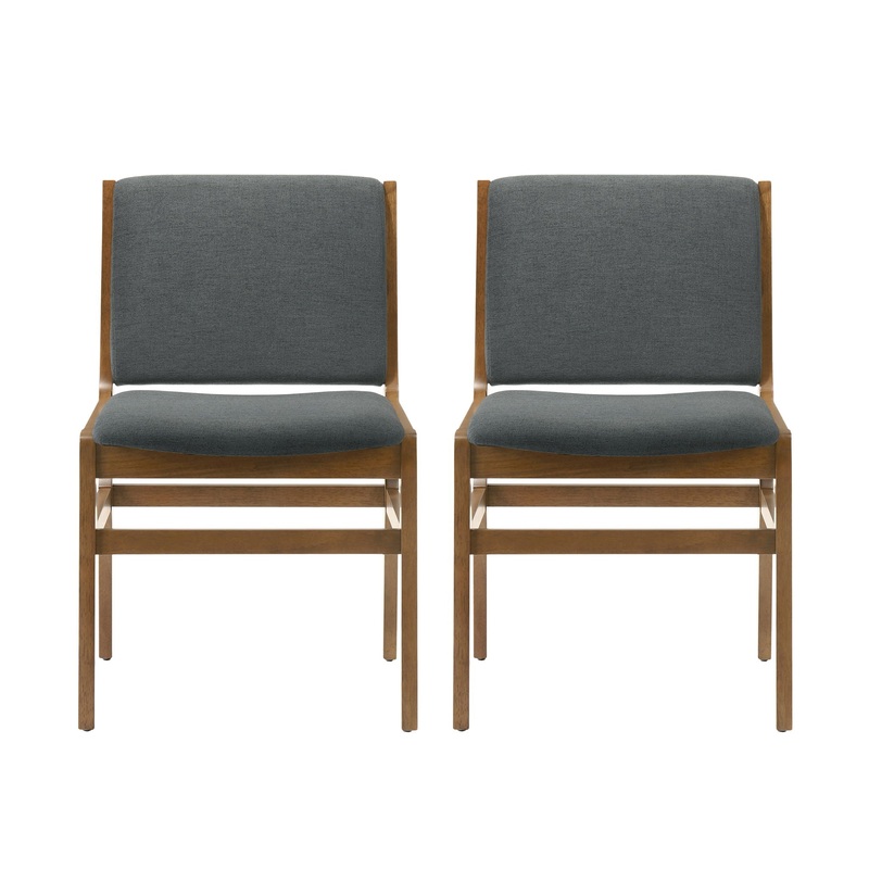 Contemporary Dining Chair Set Upholstered Fabric With Rubberwood Frame