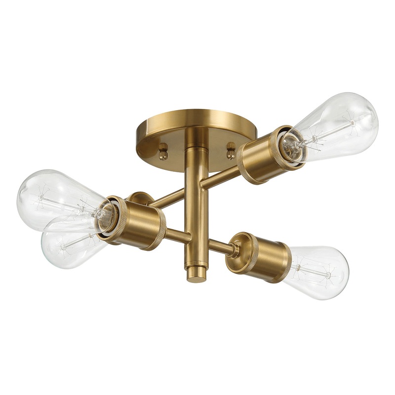 Ephemeral – 4 Lights Semi Flush Mount Retro Hallway Kitchen Bedroom Living Room Ceiling Pendant – Antique Brass / Clear / Gold