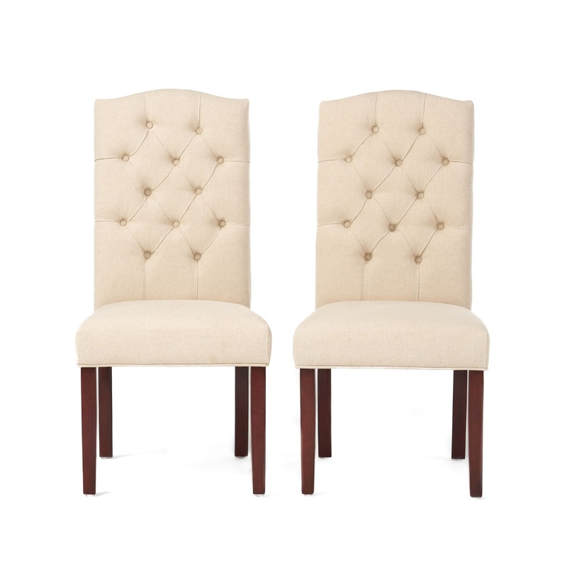 Harriet – Tufted Dining Chair Set Modern Farmhouse Style – Ivory Linen