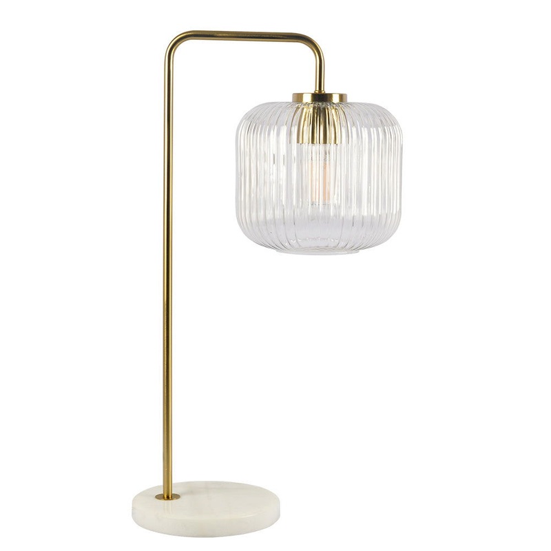 Haven – Clear Table Lamp, Button Control – Gold / White / White Marble