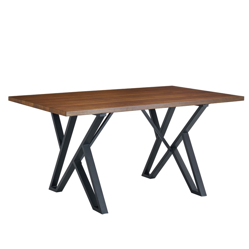 Industrial Style Indoor Dining Table With Metal Legs – Walnut / Black