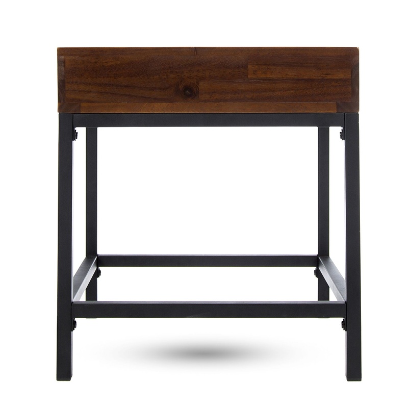 Industrial Style Storage Side Table With Iron Frame – Dark Oak