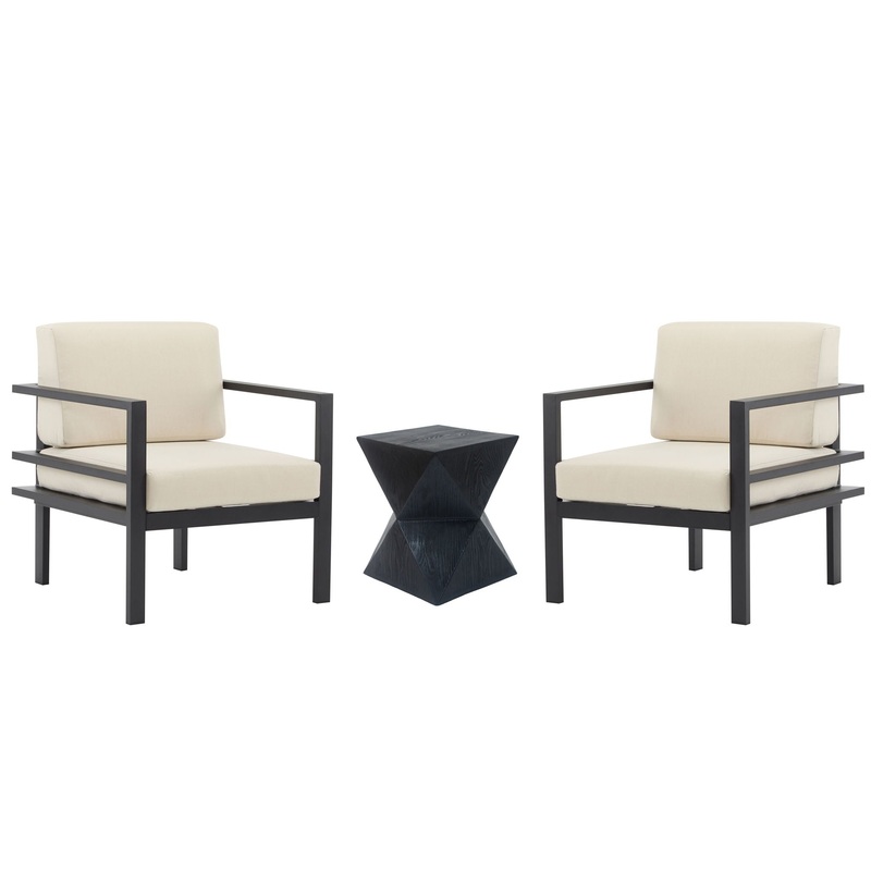 Modern 3 Piece Outdoor Patio Seating Set With Aluminum Frame And Weather Resistant Cushions – Beige / Gray