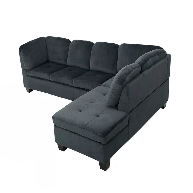 Modern L Shaped Fabric Sectional Sofa With Tufted Detail – Charcoal