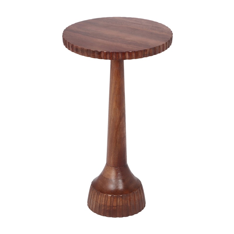 Modern Mango Wood Round End Table With Pedestal Base – Honey